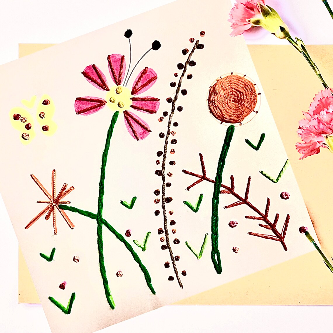 embroidery flowers on paper