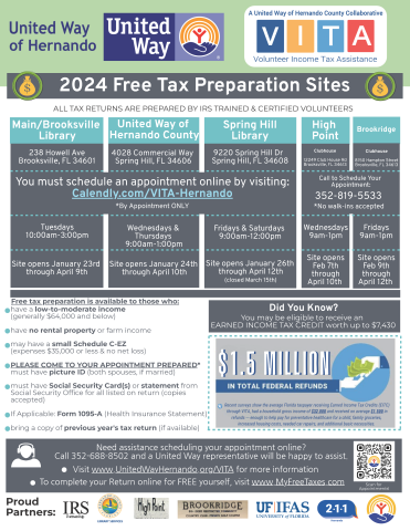 VITA hours and locations for free tax help