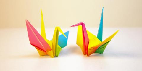 2 colorful origami cranes