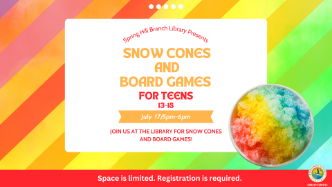 Snow Cones and Board Games for Teens @ Spring Hill Branch 