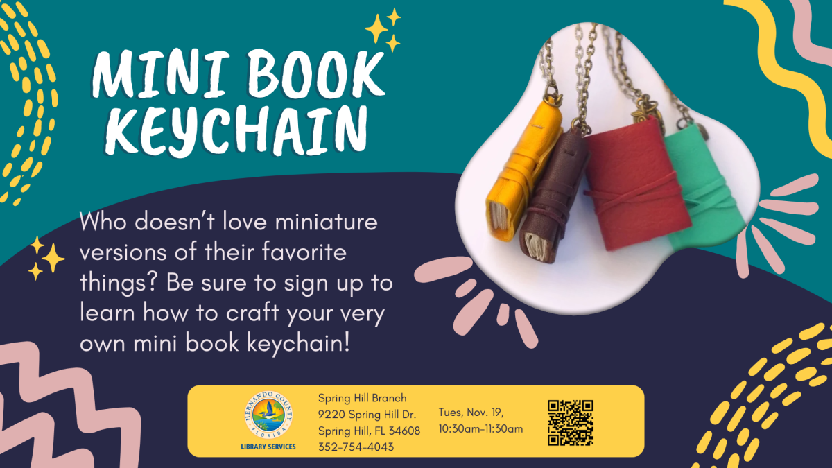 Mini book keychain at Spring Hill Branch