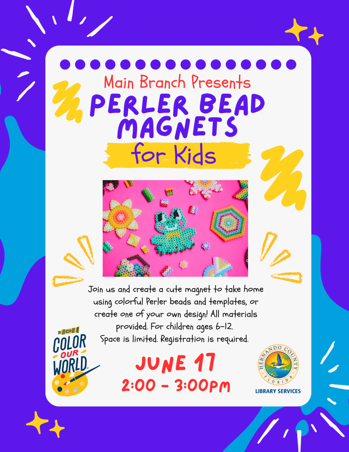 June Perler Bead Magnets for Kids at Main Branch